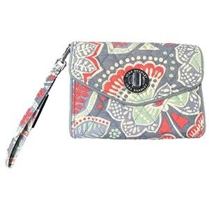 Vera Bradley Quilted Nomadic Gray Orange Green Floral Turn Lock Latch Wallet